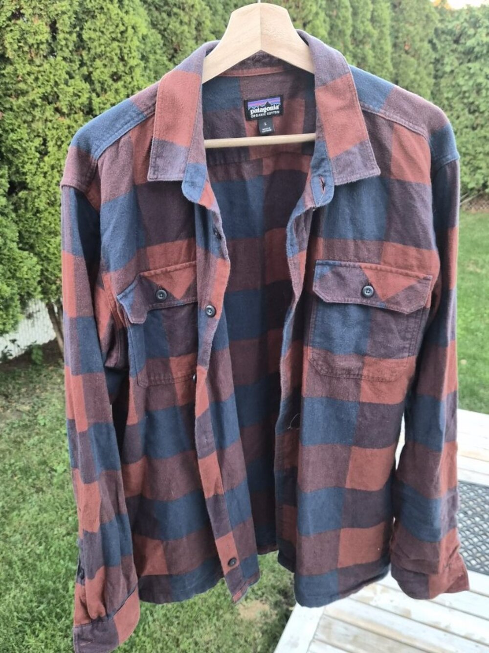Patagonia Fjord Flannel Shirt Men's L Red Navy Buffalo Check Plaid